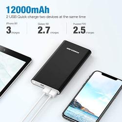 POWERADD Pilot 4GS 12000mAh Portable Charger with 8 Pin Input & Dual 3A Port External Battery Pack Compatible with iPhone, iPad, Samsung Galaxy and More - Black (8 Pin Cable Included)