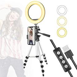 8" Selfie Ring Light with Extendable Tripod Stand & Cell Phone Holder for Live Stream Makeup - GLCON Dimmable LED Camera Ringlight for YouTube Video Tiktok Photography - Ring Light for iPhone Android