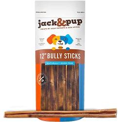 Jack & Pup 12-inch Premium Grade Odor Free Bully Sticks Dog Treats [Extra-Thick],– 12” Long All Natural Gourmet Dog Treat Chews – Fresh and Savory Beef Flavor – 30% Longer Lasting