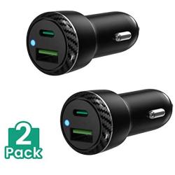 Verolink USB C PD Car Charger [2 PACK], Universal Fast Car Charger Adapter 27W with Dual Ports (Power Delivery&Quick Charge 3.0)for iPhone 11 Pro/XR, OnePlus 6/7, Samsung S10/S9/S8, Pixel 2/3 XL, iPad