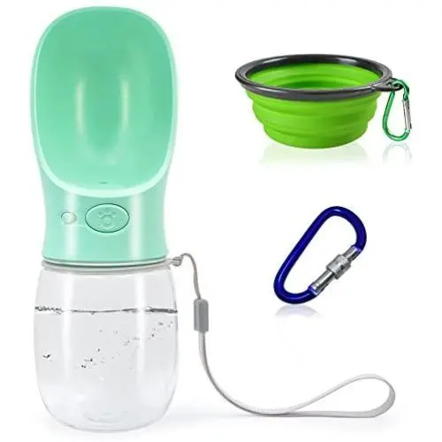 Portable Dog Water Bottle with Collapsible Bowl, FineGood 2.76&quot Big Trough 12OZ Leak Proof Pet Travel Drinking Bottle for Small Cat Puppy for Outdoor Hiking Walking