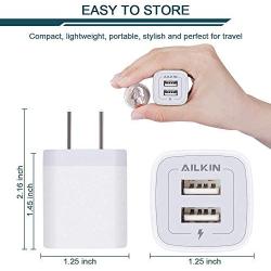 AILKIN USB Plug, Wall Charger Fast Charging Block, Power Adapter Cube 2 Port Charge Travel Brick Cell Quick Chargers Box cargador for iPhone SE, 11Pro Max, Samsung Galaxy, LG, iPad, X, 8, 7,6 Plus