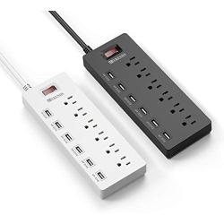 HITRENDS Surge Protector Power Strip 6 Outlets with 6 USB Charging Ports, USB Extension Cord, 1625W/13A Multiplug for Multiple Devices Smartphone Tablet Laptop Computer (6ft, White & Black)