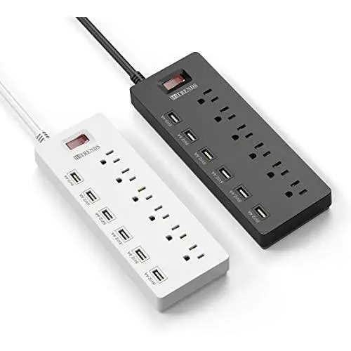 HITRENDS Surge Protector Power Strip 6 Outlets with 6 USB Charging Ports, USB Extension Cord, 1625W/13A Multiplug for Multiple Devices Smartphone Tablet Laptop Computer (6ft, White & Black) HITRENDS Surge Protector Power Strip 6 Outlets with 6 USB Charging Ports, USB Extension Cord, 1625W/13A Multiplug for Multiple Devices Smartphone Tablet Laptop Computer (6ft, White & Black)