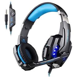 KOTION EACH G9000 Headset 3.5mm Game Gaming Headphone Earphone with Microphone LED Light for Laptop Tablet/Mobile Phones/ PS4 (Black Blue)