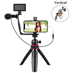 Cxy Portable Tripod Smartphone Video Rig with Phone/Camera Holder, Bluetooth Remote, LED Light and Mic for iPhone 7 8 X XS MAX 11 PRO Samsung Huawei