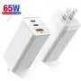 USB C Charger, Baseus 65W 3 Port PD 3.0 [GaN Tech] Type C Fast Charger Adapter Power Delivery Foldable Adapter, USB Wall Charger for MacBook (White)