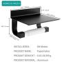 micoe Toilet Paper Holder with Phone Shelf,Hole-Free Self Adhesive Bathroom Wall Mount Paper Towel Roll Holder,Space Aluminum,Black