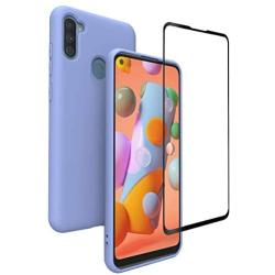 Weycolor Samsung Galaxy A11 Case, with Tempered Glass Screen Protector [2 Pack], Liquid Silicone Slim Soft Fit Drop Protection Case for Galaxy A11 (Purple)