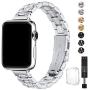STIROLL Thin Replacement Band Compatible for Apple Watch 38mm 40mm 42mm 44mm, Stainless Steel Metal Wristband Women Men for iWatch 5/4/3/2/1 (Silver, 38mm/40mm)