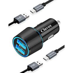 Cluvox 36W Dual USB Car Charger, Fast Charging Automobile Charger Compatible for Samsung Galaxy A10e/A50/A51/A20S/A20/A30S/A30/A71/A70/S10/S9 Quick Charge 3.0 Car Adapter with 2-Pack 3.3ft Type C Cord