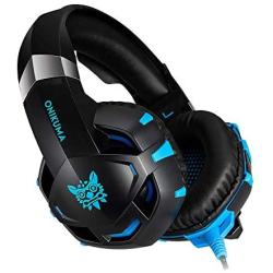 Cdycam Gaming Headset for PS4, PC, Xbox One Controller, Wired Gaming Chat Headphones with 7.1 Surround Sound, Noise-Cancellation Microphone, LED Blue Light Gaming Headset