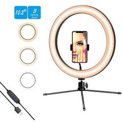 LED Ring Light 10.2" with Tripod Stand & Phone Holder for YouTube Video &Live Streaming,Dimmable Desk Makeup Ring Light for Photography,Mini Desktop LED Lamp with 3 Light Modes & 9 Brightness Level …