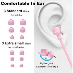 Joymiso Tangle Free Earbuds for Kids Women Small Ears with Case, Comfortable Lightweight in Ear Headphones, Flat Cable Ear Buds Wired Earphones with Mic and Volume Control for Cell Phone Laptop (Pink)