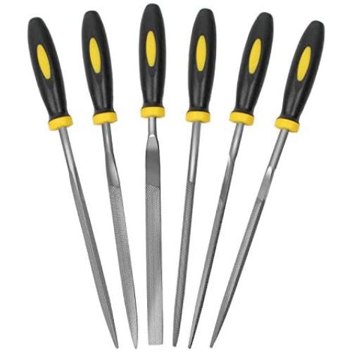 AIPRODA 6Pcs File Set, 5.5in Needle Files, 3 mm Diameter Carbon Steel File Kit with Handle, Suitable for Metal, Wood, Glass, Plastic, Leather, Jewelry