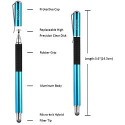 Mixoo 2-in-1 High Precision Stylus(Disc & Fiber Tips 2 in 1 Series), Extra with 3 Replaceable Tips, Compatible with Capacitive Touch Screen Devices (Blue)