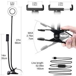 Selfie Ring Light with 24” Gooseneck Stand & Cell Phone Holder Makeup Light, Social Media Influencer Live-Streaming Phone Mount and Light Kit