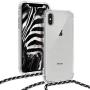 kwmobile Crossbody Case Compatible with Apple iPhone X - Clear Transparent TPU Cell Phone Cover with Neck Cord Lanyard Strap - Transparent/Black/White