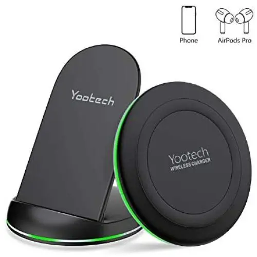 Yootech Wireless Charger, [2 Pack] Qi-Certified 10W Max Wireless Charging Pad Stand Bundle,Compatible with iPhone SE 2020/11/11Pro/11Pro Max/XR,Galaxy S20/Note 10/S10, AirPods Pro(No AC Adapter)