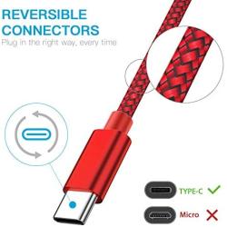 USB Type C Cable OULUOQI USB C Cable 3 Pack(6ft) Nylon Braided Fast Charging Cord(USB 2.0) Compatible with Samsung Galaxy S10 S9 Note 9 8 S8 Plus,LG V30 V20 G6 G5,Google Pixel(Black Red)