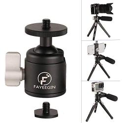 FAYEEGIN Tripod Mini Ball Head with Cold Shoe Mount, 360° Pan 90° Tilt Metal Ballhead Hot Shoe Adapter with 1/4" Screw for Digital Camera,Compact DSLR,Cell Phone,Monopod,Gopro,Light Stand Extension