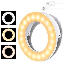 Selfie Ring Light, MercuryGo Rechargeable Portable Clip on 40 LED Circle Light with 3 Light Modes for iPhone/Android Smart Phone Photography, Camera Video Recording, Vlog