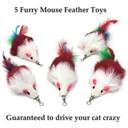 Pet Fit For Life 10 PC Squiggly Worm Furry Mouse Cat and Kitten Feather Toy Replacement Pack