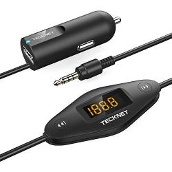 TECKNET F27 In Car Universal Wireless FM Transmitter with 3.5mm Audio Plug and USB Car Charger