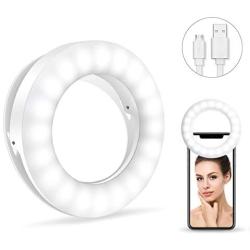 Selfie Ring Light with 40 LEDs, Rechargeable Selfie Fill Ring Light with Retaining Clip On，for Cell Phone, Laptop, Photography,Video Lighting,Makes up