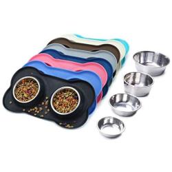 Vivaglory Dog Bowls Stainless Steel Water and Food Feeder with Non Spill Skid Resistant Silicone Mat for Pets Puppy Small Medium Dogs