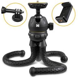 KODAK PhotoGear 12” Flexible Tripod with 360° Ball Head, Compact System Converts from Tripod to Selfie Stick to Camera Mount, Bendable Legs, Rubber Feet, Smartphone & Action Camera Adapters w/E-Guide