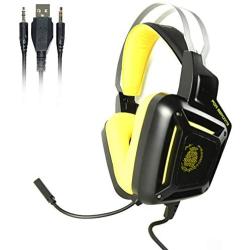 Gaming Headset for PS4, Comfort Noise Reduction Crystal Clarity 3.5mm LED Professional Headphone with Mic for Xbox One PC Laptop Tablet Mac Smart Phone (G808 yellow)