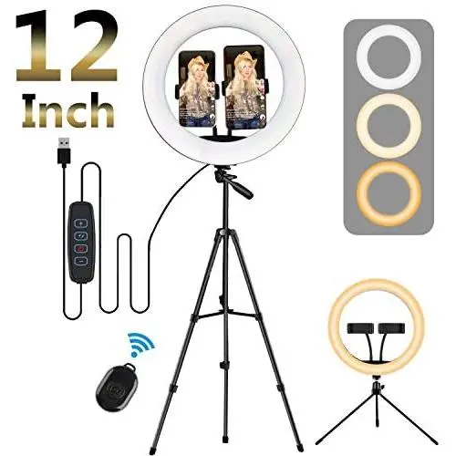 Ring Light with Stand, LED Selfie Ring Light YouTube Video Makeup Phone, 2020 Newest for YouTube Video/Photography (Black-12 Inch) Ring Light with Stand, LED Selfie Ring Light YouTube Video Makeup Phone, 2020 Newest for YouTube Video/Photography (Black-12 Inch)