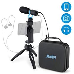 Moukey Smartphone DSLR Camera Microphone, with Monitoring Function, Mini Tripod,IP4 Waterproof Box,External Video Shotgun Mic for Phone, Smartphone, Canon/Nikon/Sony Camera -Perfect Vlogging, YouTube