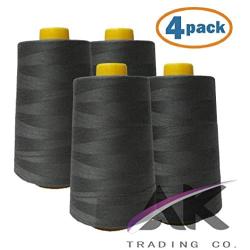 AK Trading 4-Pack Dark Gray All Purpose Sewing Thread Cones (6000 Yards Each) of High Tensile Polyester Thread Spools for Sewing, Serger Machines, Quilting, Overlock, Merrow and Embroidery