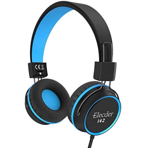 Elecder i42 Kids Headphones, Safe Volume Limited 85dB, Foldable Adjustable On Ear Headphones, 3.5mm Jack Compatible with iPad, Cellphones, Computer, MP3/4 Kindle Tablet Airplane School (Black/Blue)