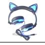 Headphone Cat Ear Headset,LED Light with USB Chargeable Foldable Earphones for Kids Teens Adults, Compatible for Ipad,Tablet,Computer,Mobile Phone LX-R107 (Black&Blue)