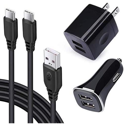 Dual Port Car Charger USB Plug Android Phone C Charger Fast Car Power Adapter in USB Plug Home Wall Charger 2Pcs 6.6FT Type C Cable for Samsung A70 Galaxy S20 Plus A10e A20 A50 A51 A71 LG K51