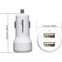 AmazonBasics Dual-Port USB Car Charger Adapter for Apple and Android Devices, 4.8 Amp, 24W, White