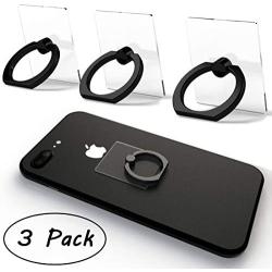 Attom Tech Transparent Phone Ring Holder Grip 360 Degree Free Rotation, Clear Cell Phone Finger Ring Kick-Stand for - for iPhone X 8 7 Plus 6S 6 5s 5 SE, Galaxy S9 S8 S7 S6 Edge, Note 8 5 4 2 (Black)