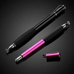 MEKO [2Pcs] [2nd Gen] Universal Disc Stylus Pens, [2 in 1 Precision Series] for iPhone X/8/8plus iPad/iPad Pro/iPad Mini and All Capacitive Touch Screens Bundle with 6 Replacement Tips(Black/Pink)