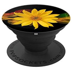 Cellphone Holder Pop Out Knob Floral Sunflower Design Black PopSockets Grip and Stand for Phones and Tablets