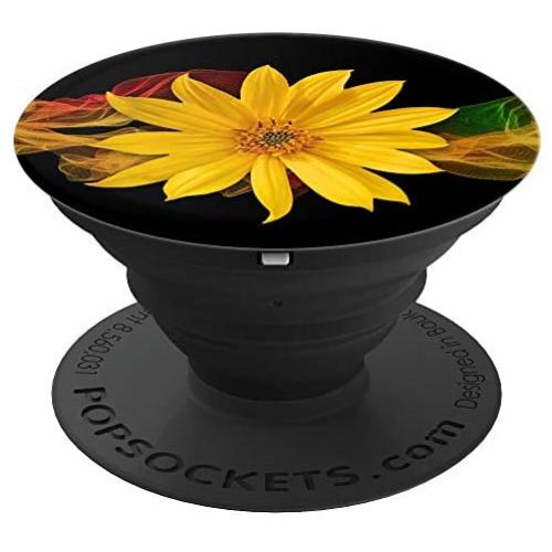 Cellphone Holder Pop Out Knob Floral Sunflower Design Black PopSockets Grip and Stand for Phones and Tablets