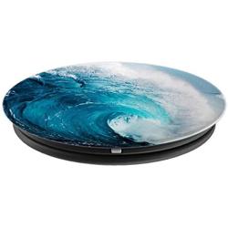 Blue Ocean Waves Sunny Beach Design On Black PopSockets Grip and Stand for Phones and Tablets