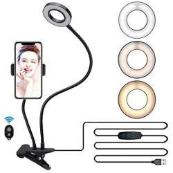 Desktop Clamp Ring Light, 4 inches LED Fill Light with Mobile Phone Stand Holder and Flexible Arms, 3 Light Modes 10 Level Brightness for Live Stream/YouTube TikTok Video/Makeup/Selfie