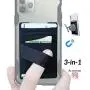 New 3-in-1 Stick On Wallet for Any Phone Case | Unique: Spandex + Mounts to Magnets + Double-Pocket + Finger Strap + RFID Block – Strong 3M Sticky + Magnetic (Black, 1 Pack)