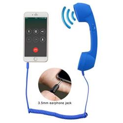 CM Vintage Retro Telephone Handset Cell Phone Receiver MIC Microphone for Cellphone Smartphone, 3.5 mm Socket (Blue)