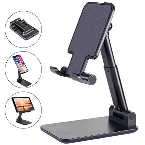 Cell Phone Stand, ANDATE Angle Height Adjustable Cell Phone Stand for Desk, Fully Foldable Cell Phone Holder, Tablet Stand, Case Friendly Compatible with All Mobile Phone/iPad/Kindle/Tablet (Black)