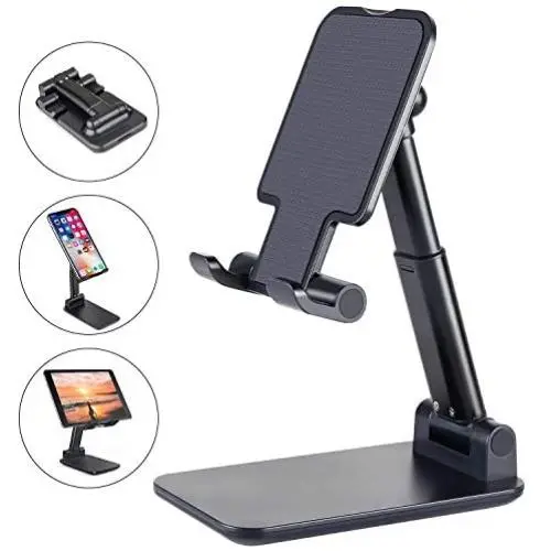 Cell Phone Stand, ANDATE Angle Height Adjustable Cell Phone Stand for Desk, Fully Foldable Cell Phone Holder, Tablet Stand, Case Friendly Compatible with All Mobile Phone/iPad/Kindle/Tablet (Black)