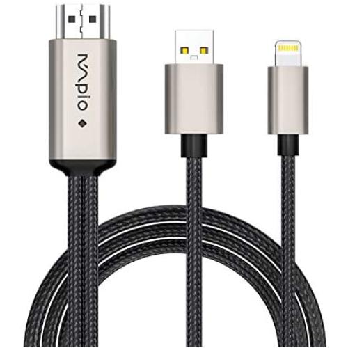 HDMI Cable for iPhone iPad - Compatiable with iPhone to TV HDMI Cable, 1080P Digital AV Adapter HDTV Cable for iPhone XR, X, 8, 7, 6, iPad Air, Mini, Pro, iPod Touch (Silver)